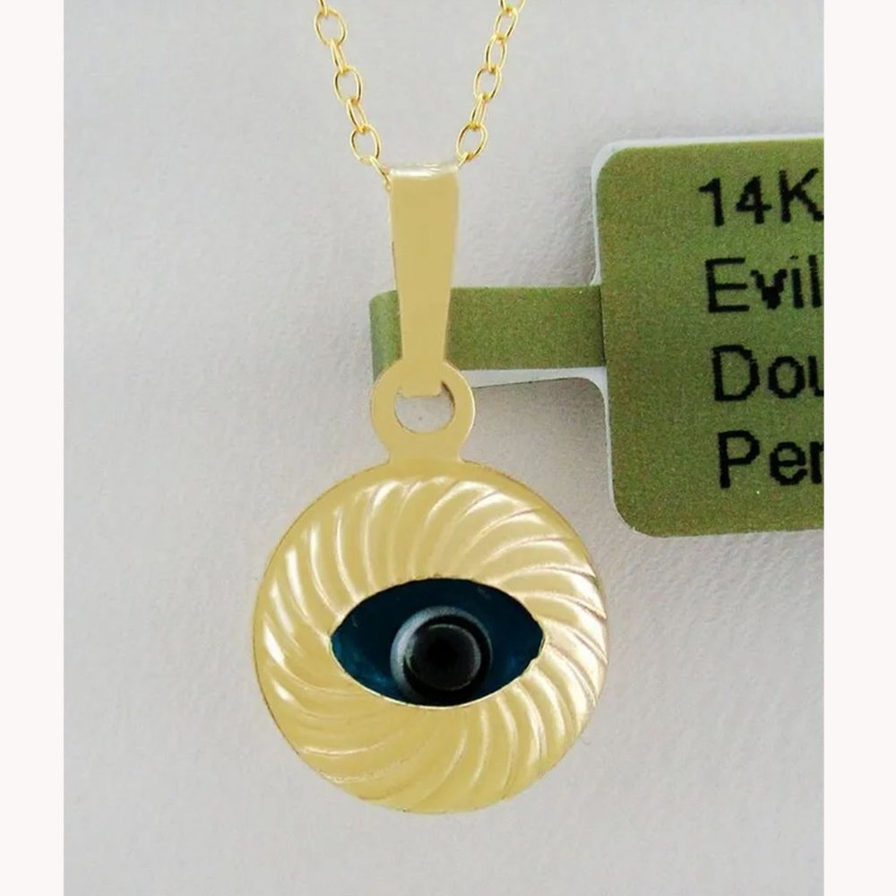 Evil Eye Double Side Pendant 14k Yellow Gold